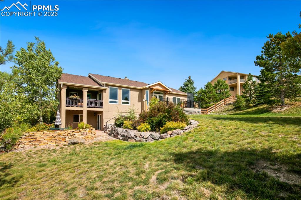 Beautiful low maintenance landscaping in backyard