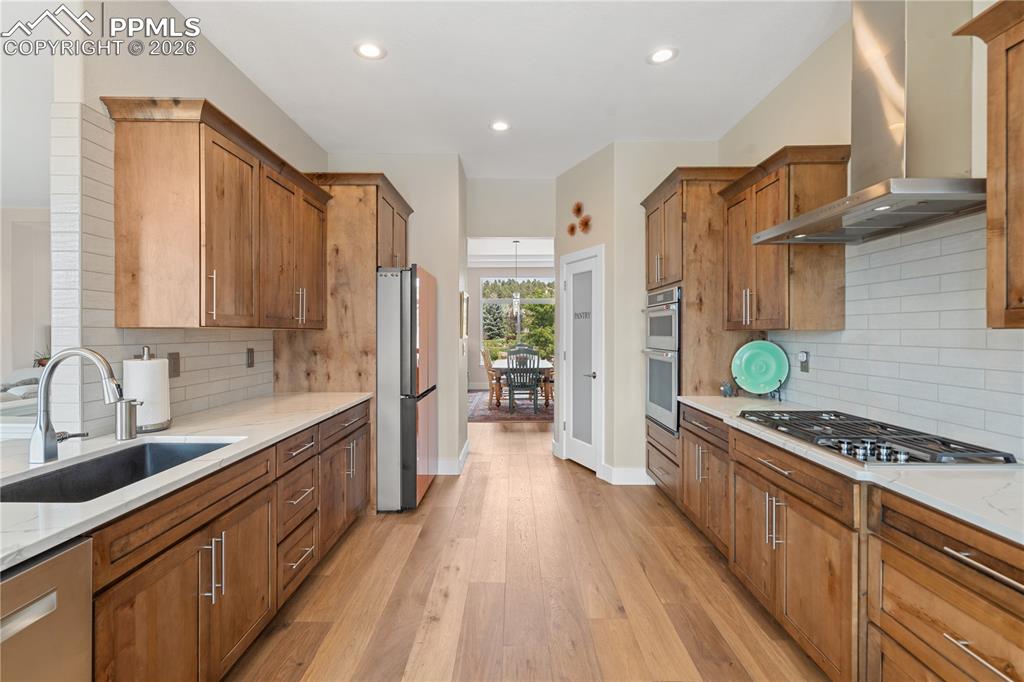 Gourmet kitchen has newer Wolf, Bosch and Kitchen Aid appliances, Kitchen Vent fan