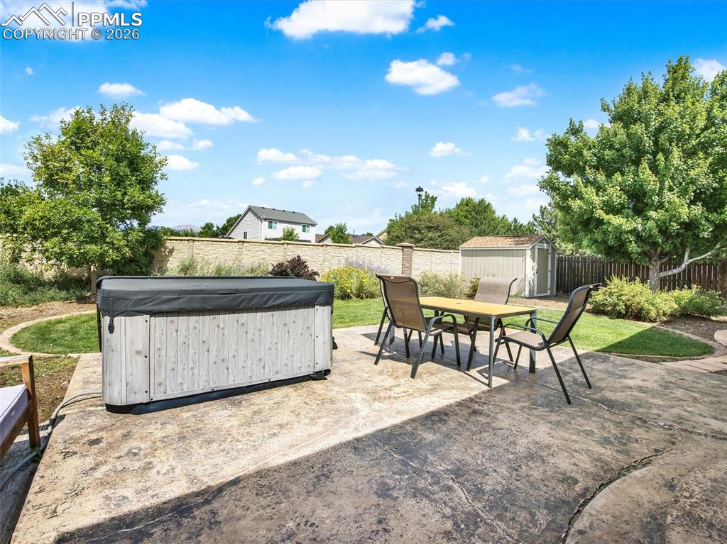 Patio with hot tub