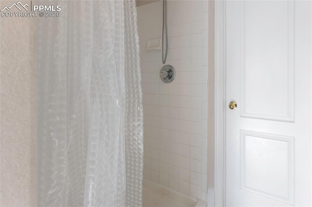 Bathroom view of tiled shower