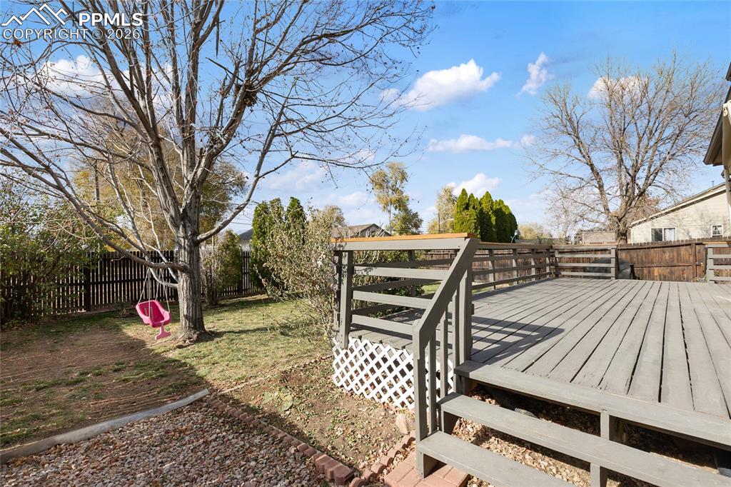 Deck featuring a fenced backyard