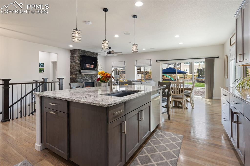 View from kitchen to dining area and living room