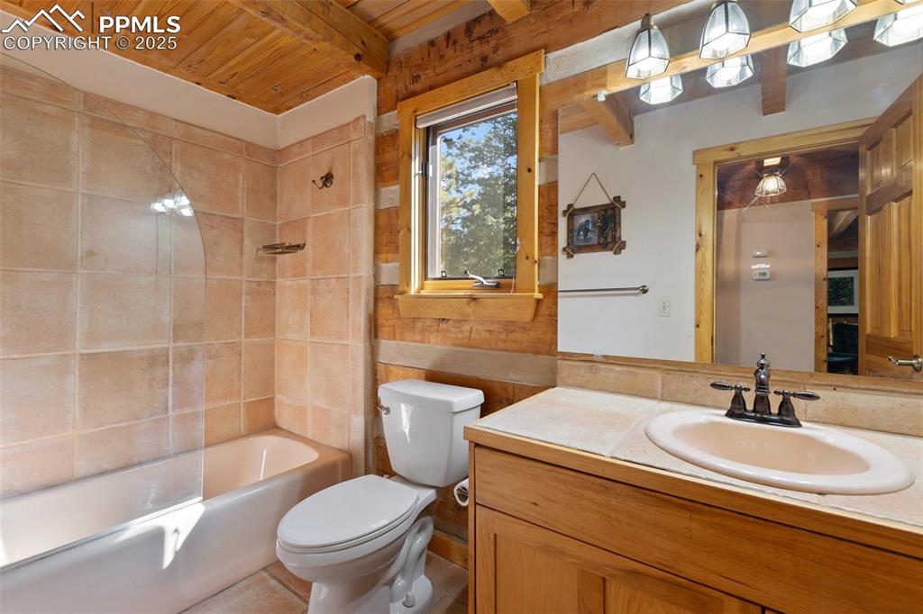 This bathroom is on the main level and serves the guest bedroom or could be the primary bathroom