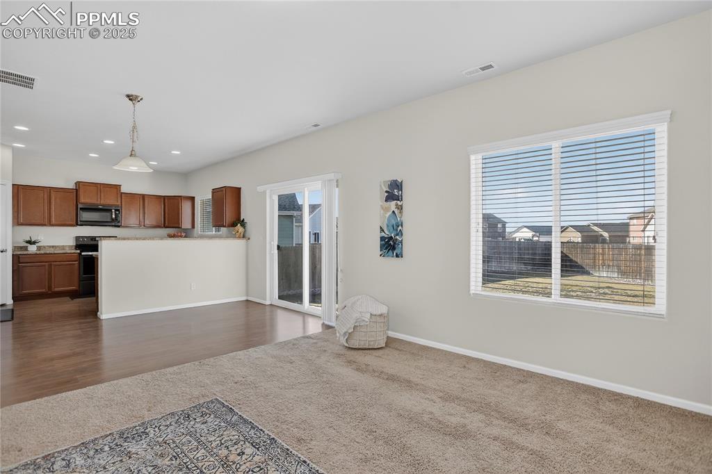 Easy flow between living room & dining area