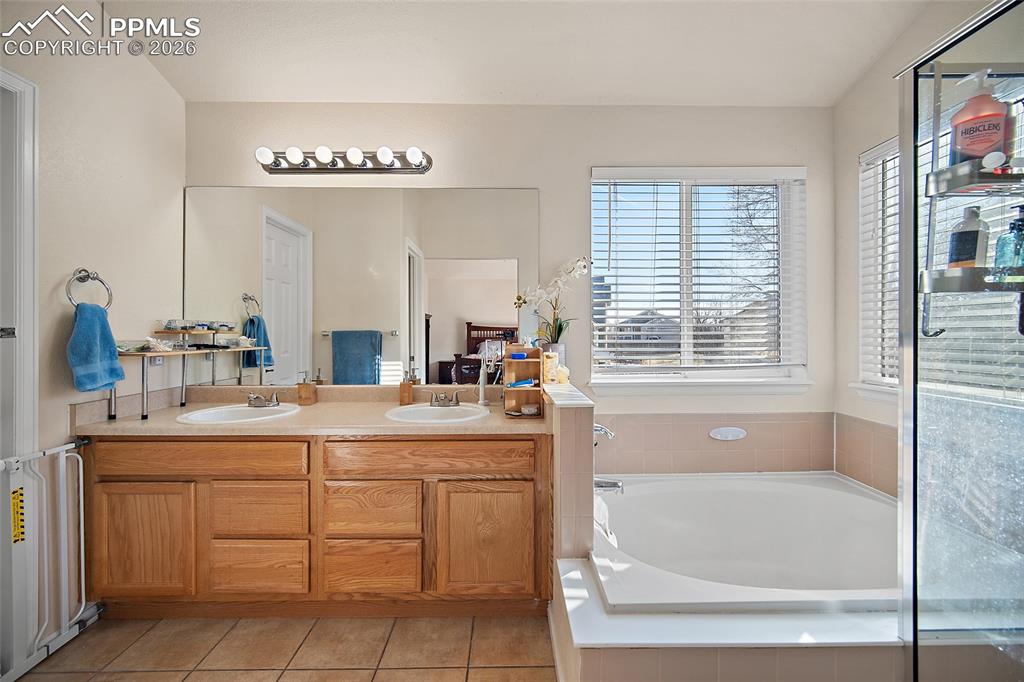 5 piece primary bathroom with a large walk-in closet