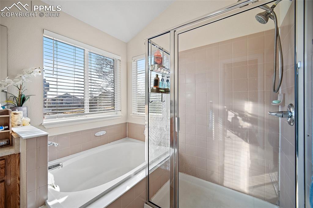 5 piece primary bathroom with a large walk-in closet