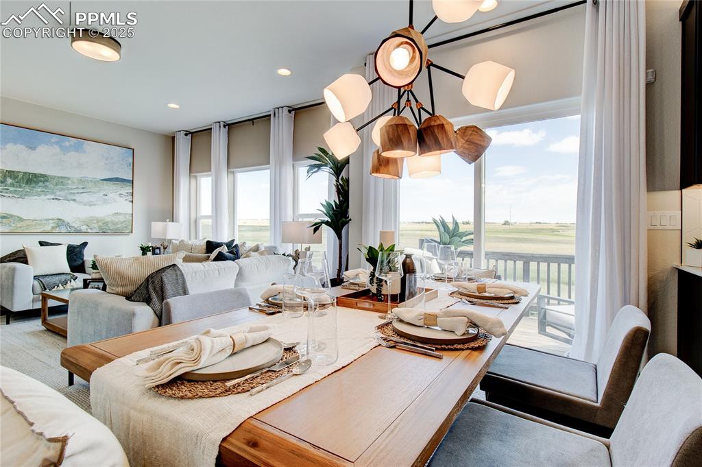 Dining area with recessed lighting