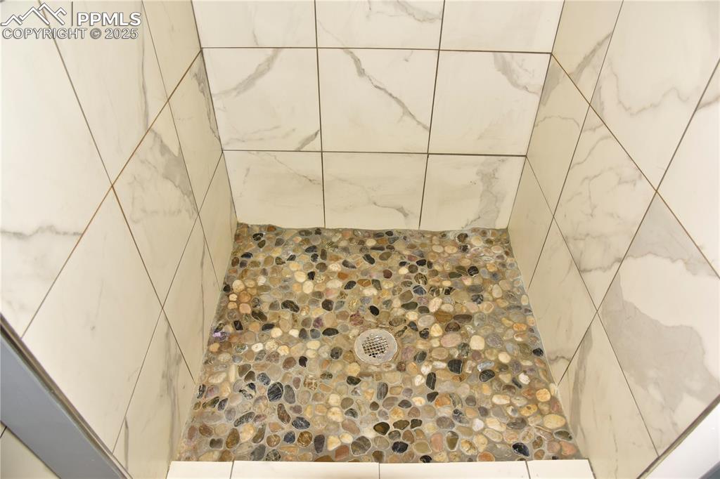 Bathroom view of tiled shower
