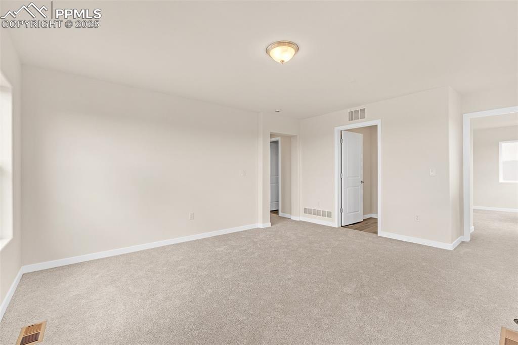 Empty room featuring light carpet and healthy amount of natural light
