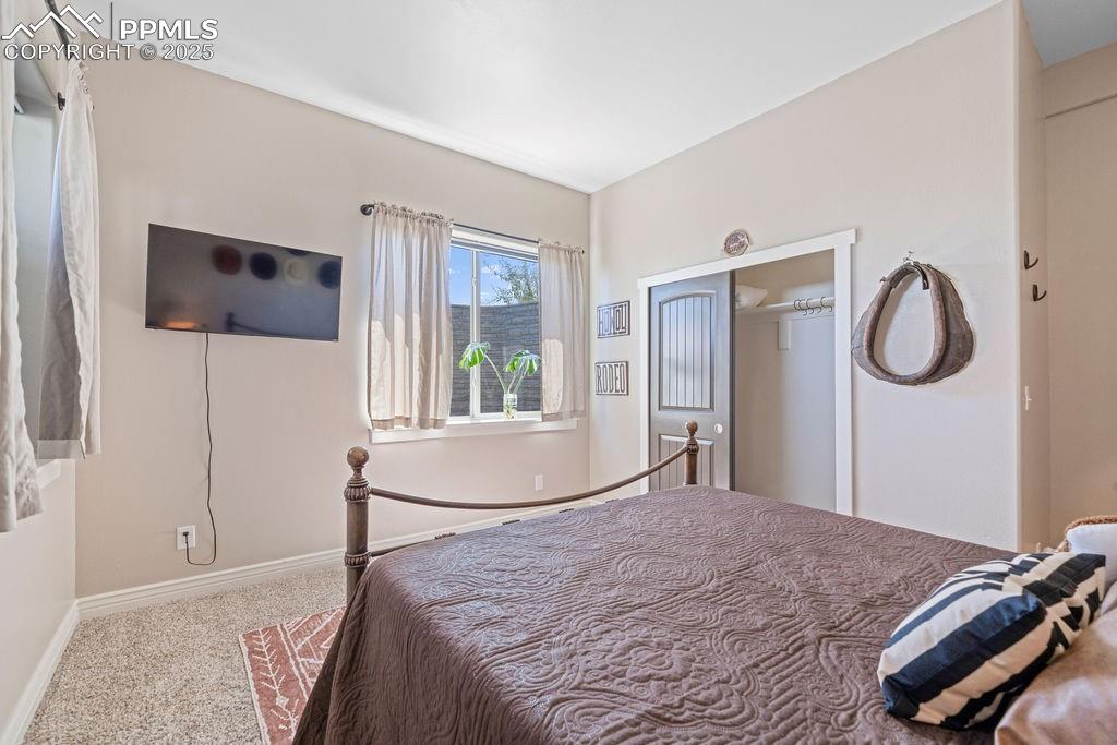 Bedroom with carpet flooring and a closet