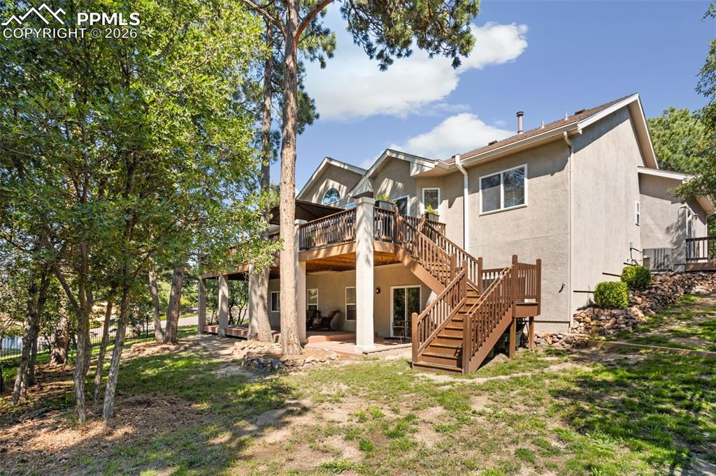 view of the SE corner stairway to upper deck