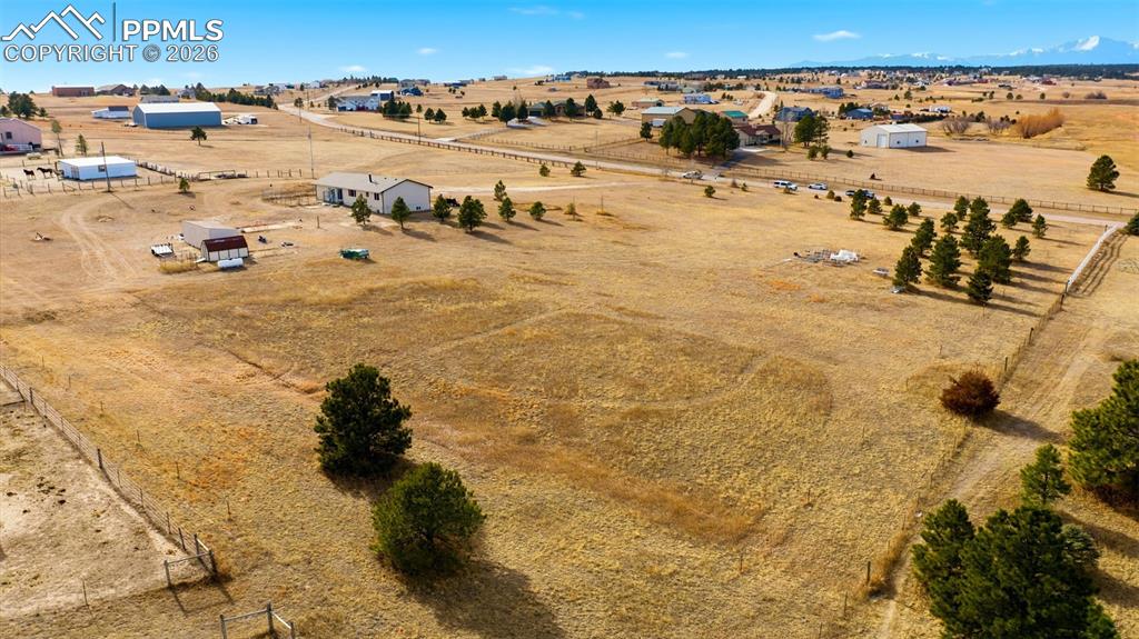 Aerial view of sparsely populated area featuring a desert landscape