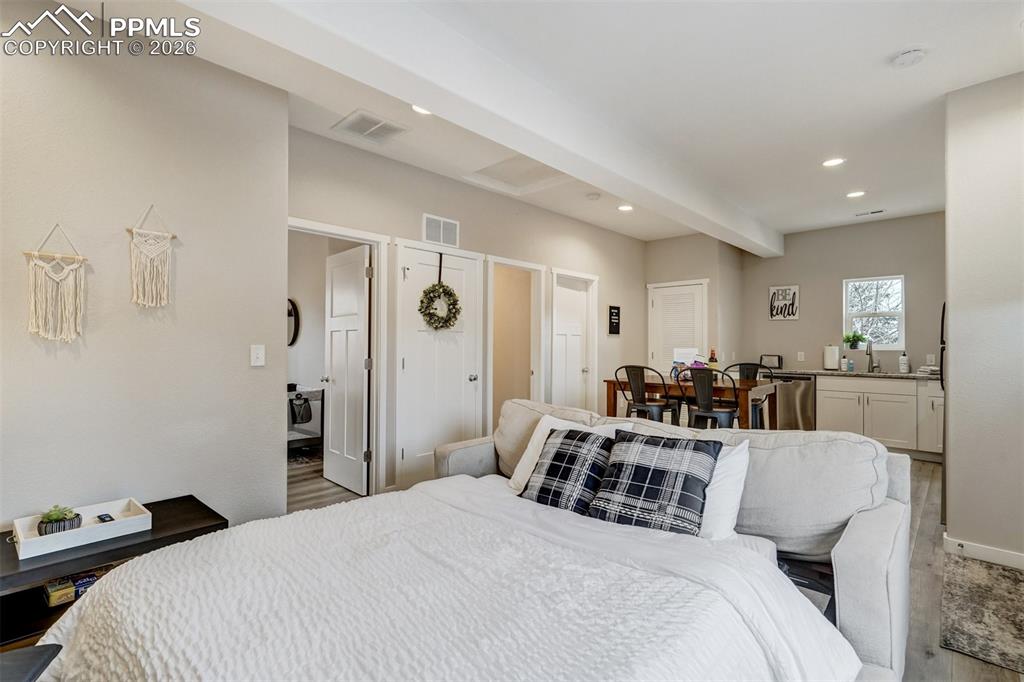 Living room with pull out sofa and dining room