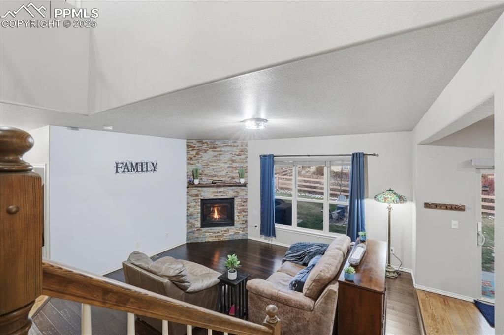View of the living room from the stairs. 