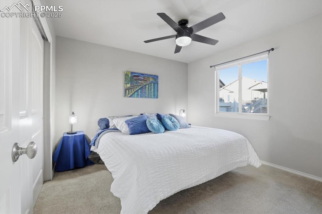 The second bedroom on the upper level has a double closet. 