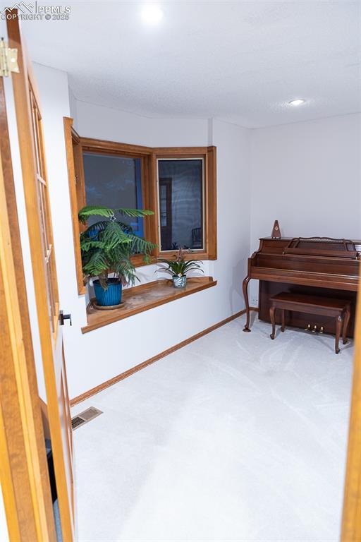 French doors off the foyer lead to a bedroom, currently being used as an office.