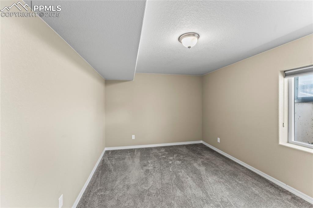 Spare room featuring carpet floors and a textured ceiling