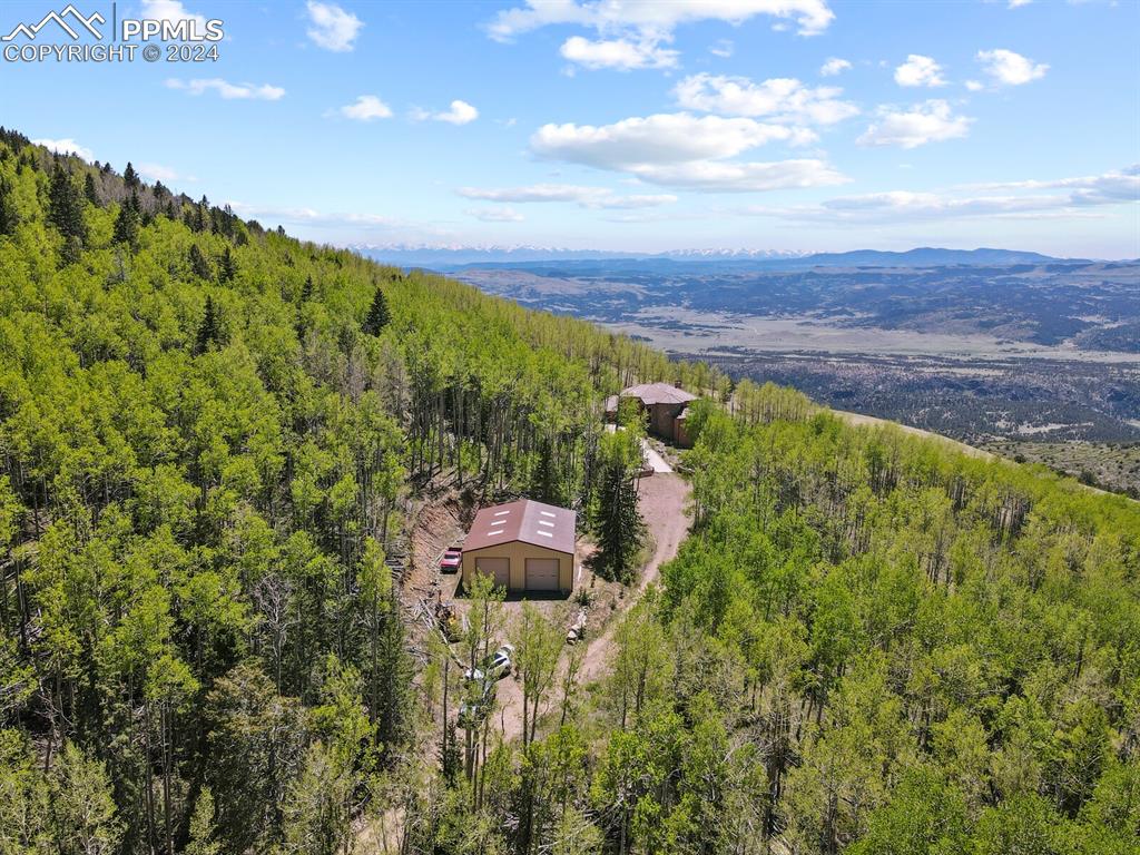 Aerial view featuring a mountain view