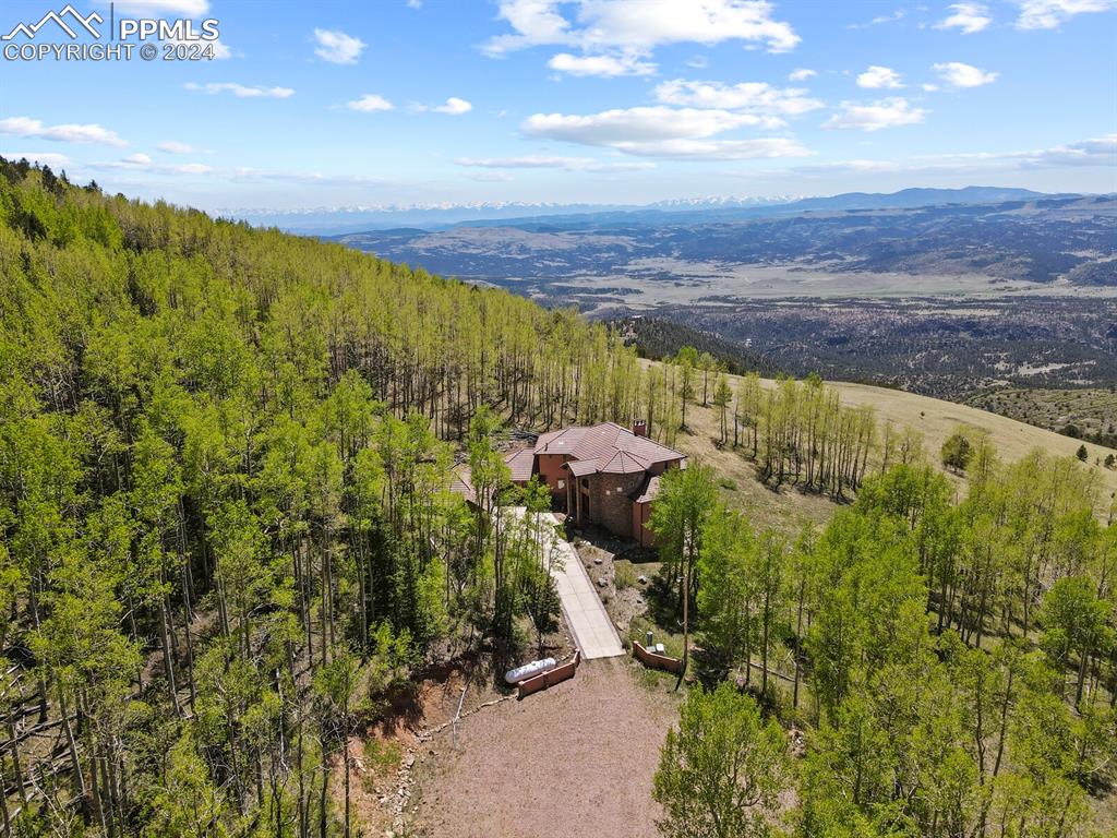 Bird's eye view with a mountain view