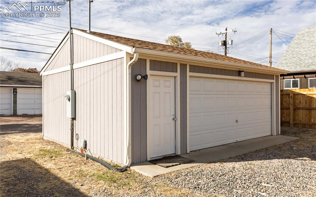 View of detached garage