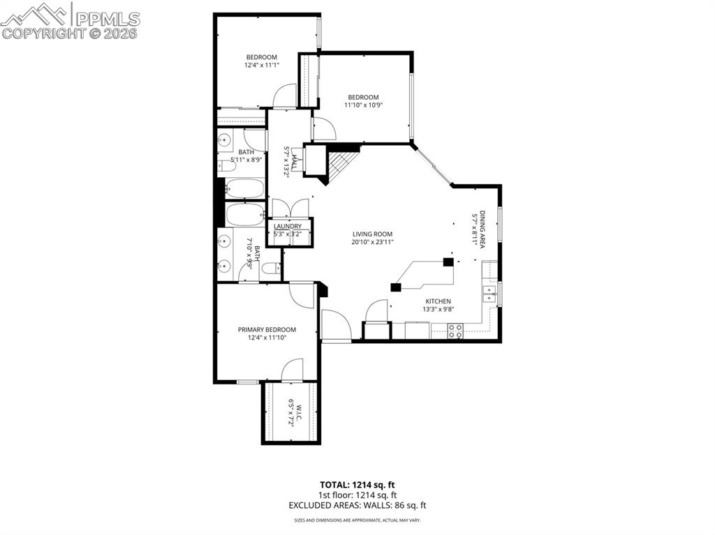 Condo floor plan with dimensions