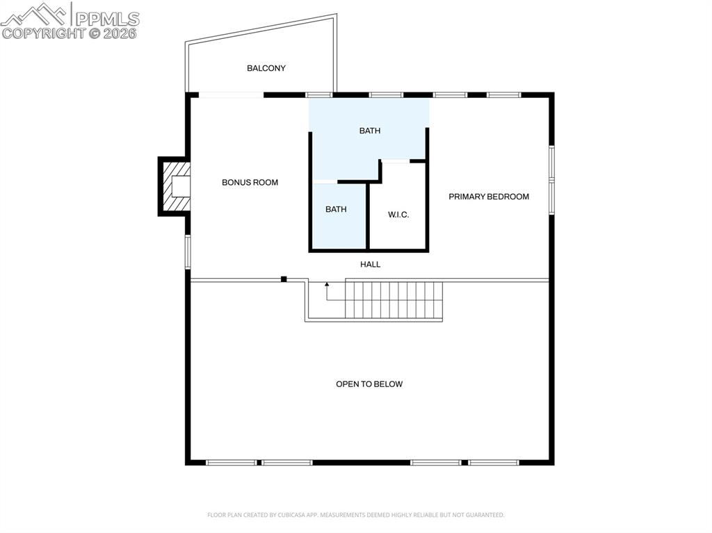 Floor plan of the upper floor bedroom and office/extra space.