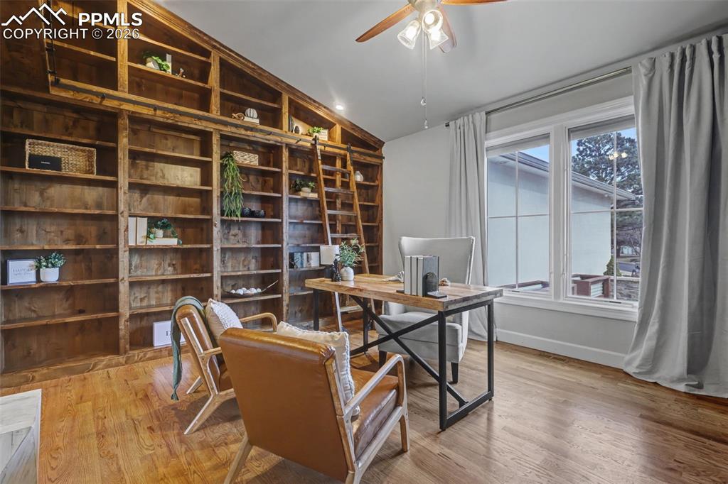 Custom built library with rolling ladder