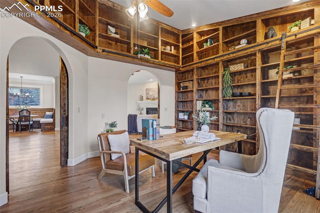 Custom built library with rolling ladder