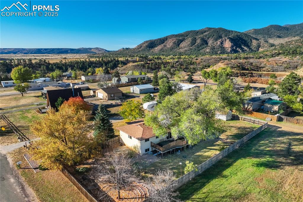 Aerial perspective of suburban area featuring mountains