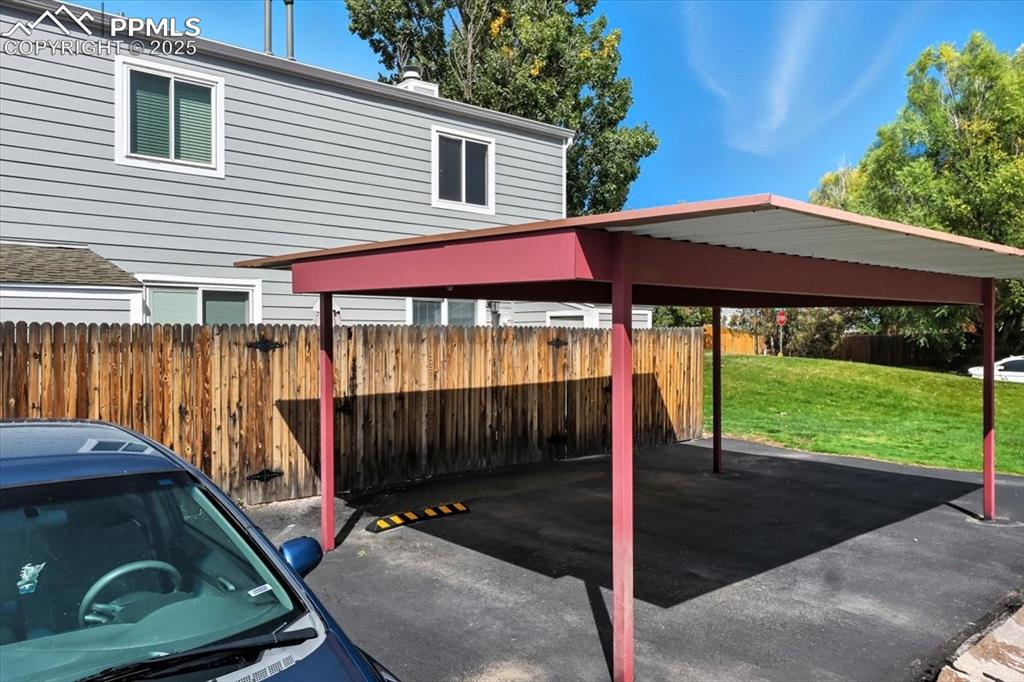 View of covered parking lot