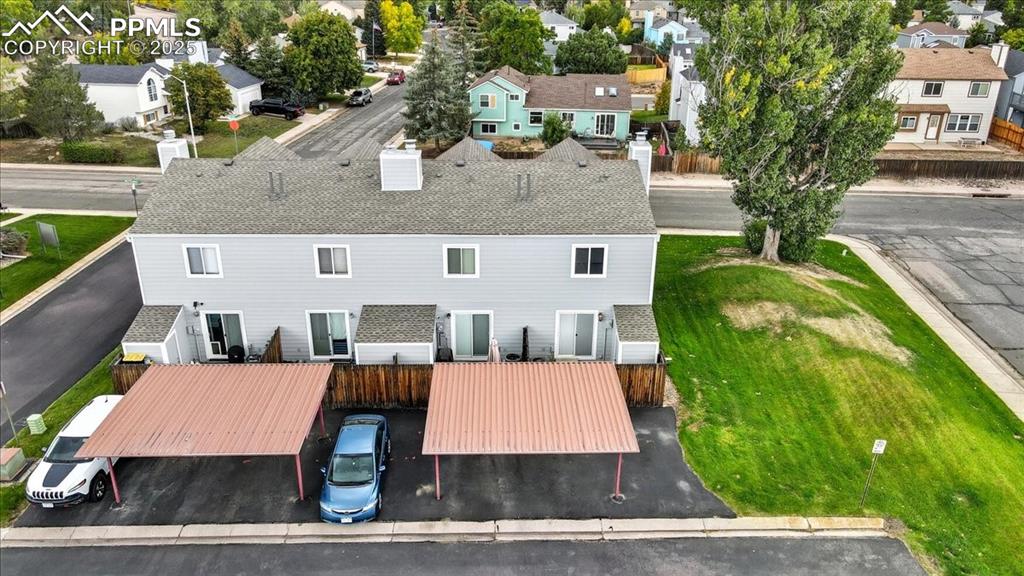 Aerial perspective of suburban area