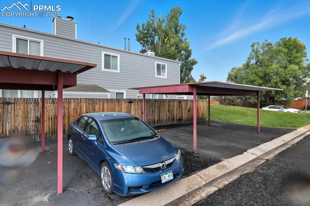 View of covered parking lot