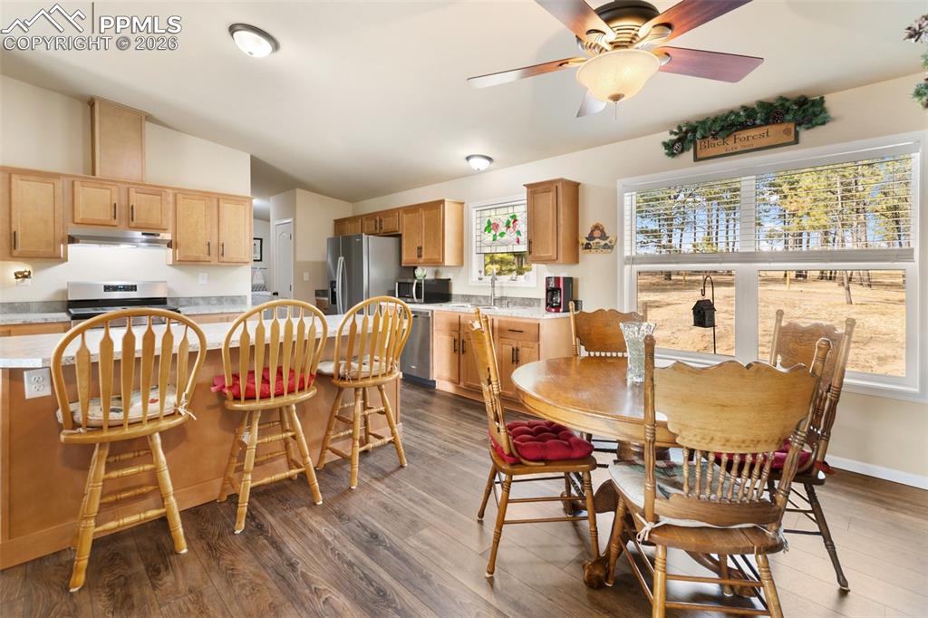 Large kitchen with eat in dining. 