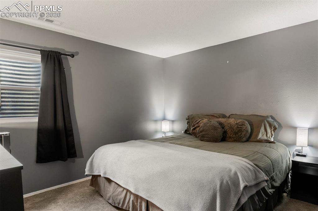 Bedroom with carpet and baseboards and walk in closet