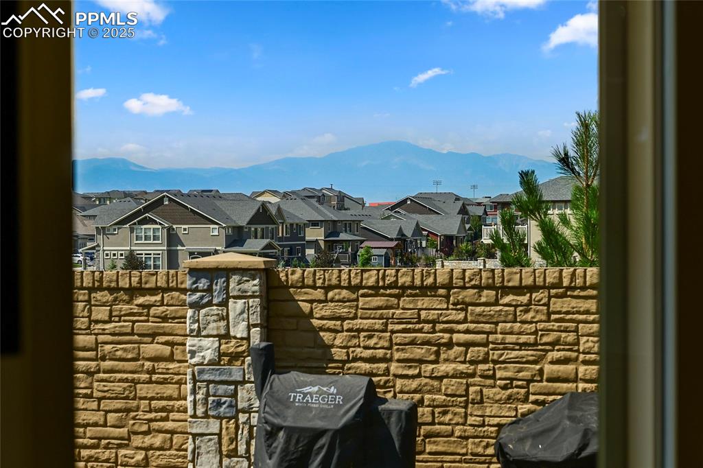 View of mountain background with nearby suburban area