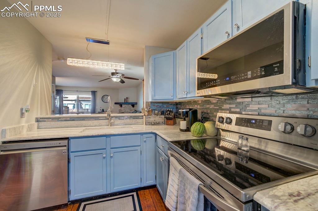 Smooth top range oven and built-in microwave oven.