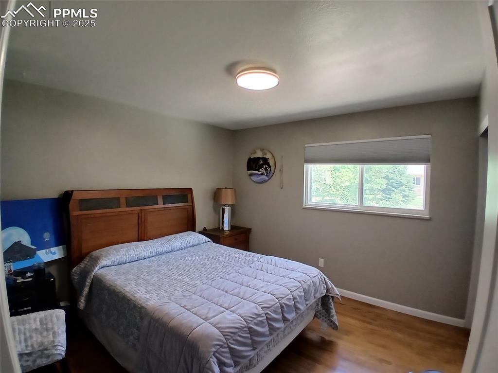 Bedroom with wood-type flooring