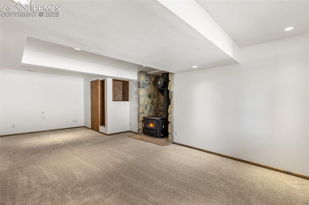 Wood burning stove in family room