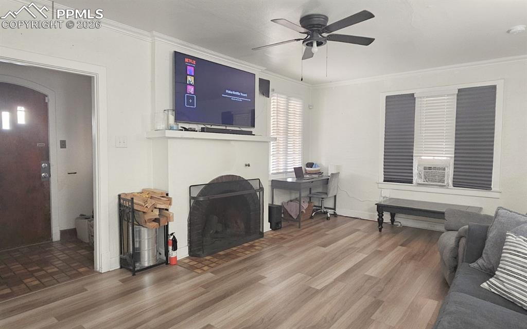 Living Room with Wood -Burning Fireplace