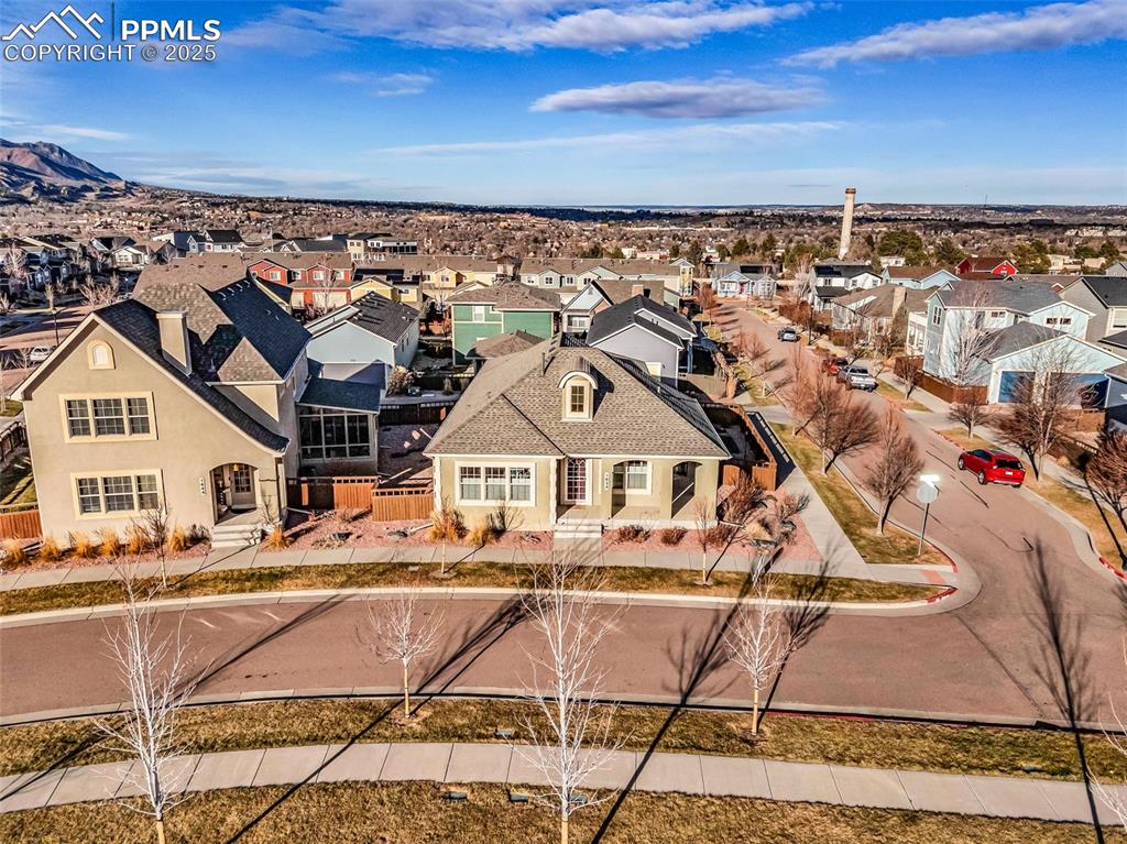 The view north of the front of the home from the park across the street.