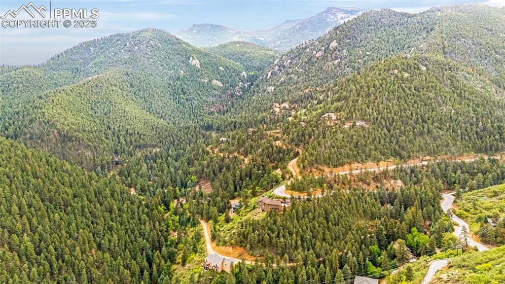 Mountain view with a heavily wooded area