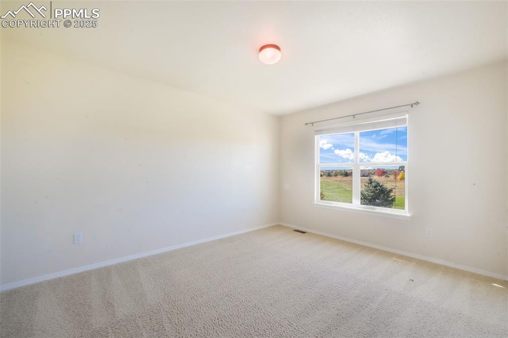 Unfurnished room with carpet and baseboards
