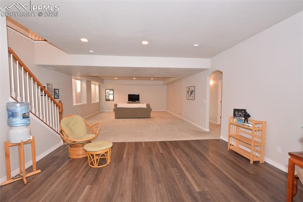 Rec room in full garden level basement