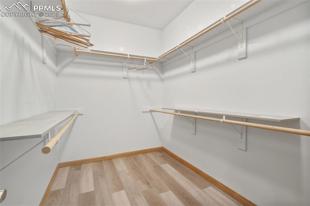Spacious closet featuring light wood-type flooring