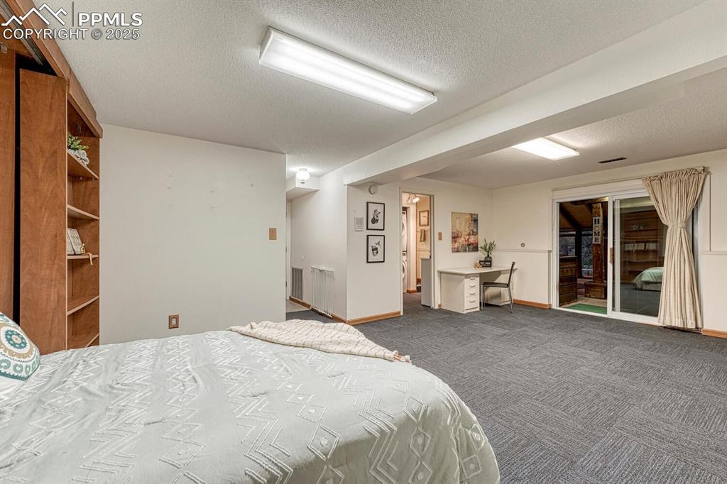 Finished Basement with Shower Bathroom and slider to the indoor pool and hot tub room.
