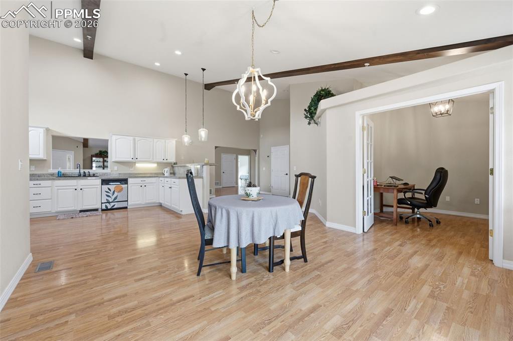 Breakfast area with the office in the background