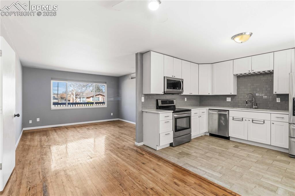 Kitchen, dining room, living room