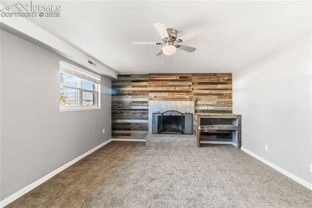 Garden level basement living room, new carpet