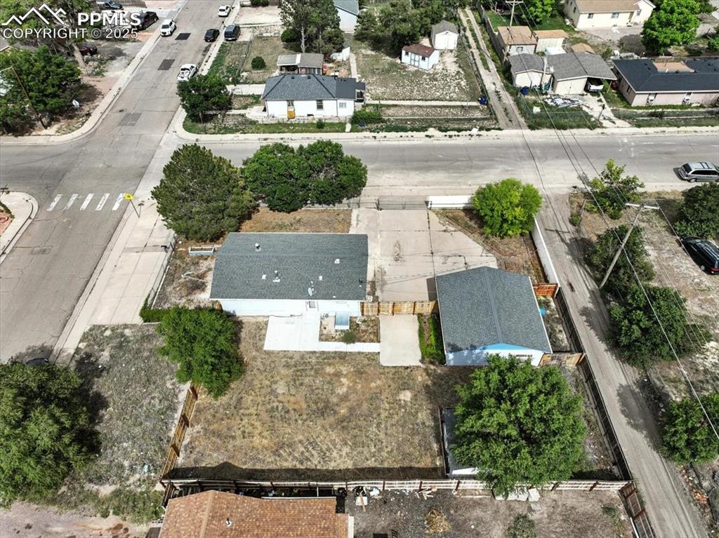 Aerial perspective of suburban area