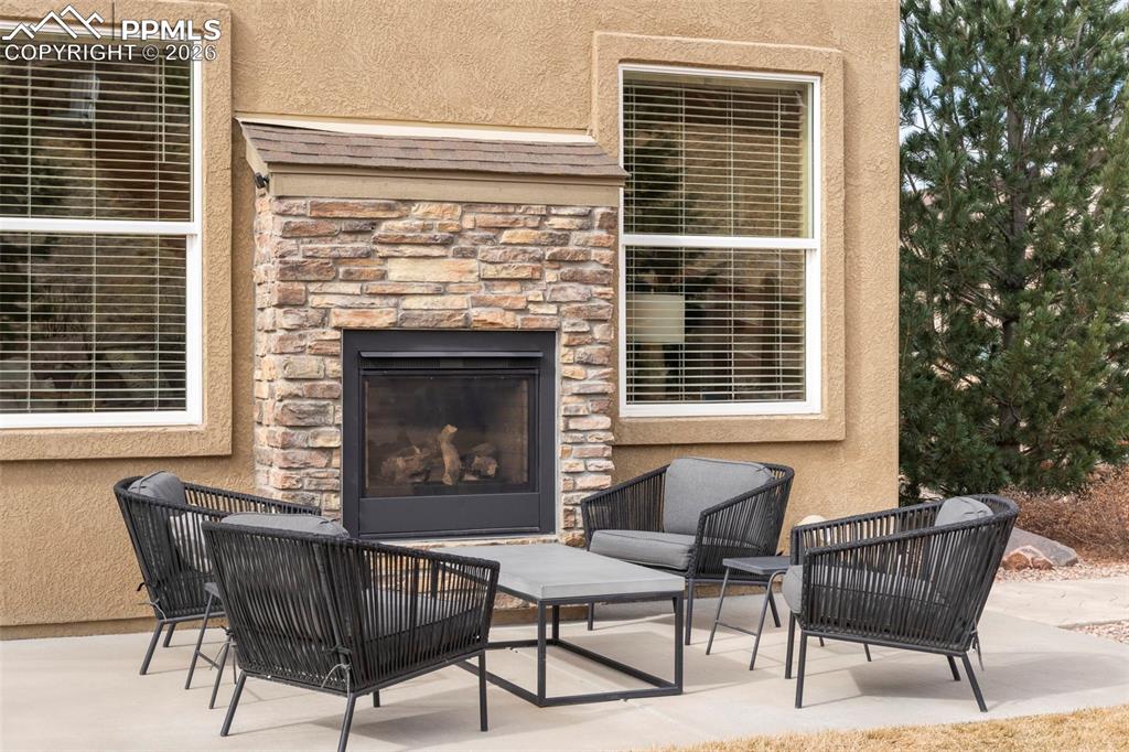 Patio with double sided fireplace